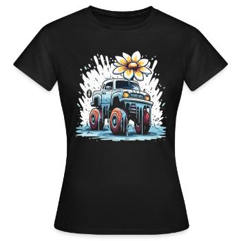 Ein bunter Flower Power Monstertruck - Frauen T-Shirt - Schwarz - Vorne - AI Model Female 172 dark (172cm)