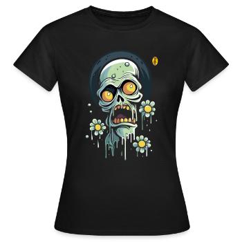 Blumen Power und ein erschrockener Schädel - Frauen T-Shirt - Schwarz - Vorne - AI Model Female 172 dark (172cm)