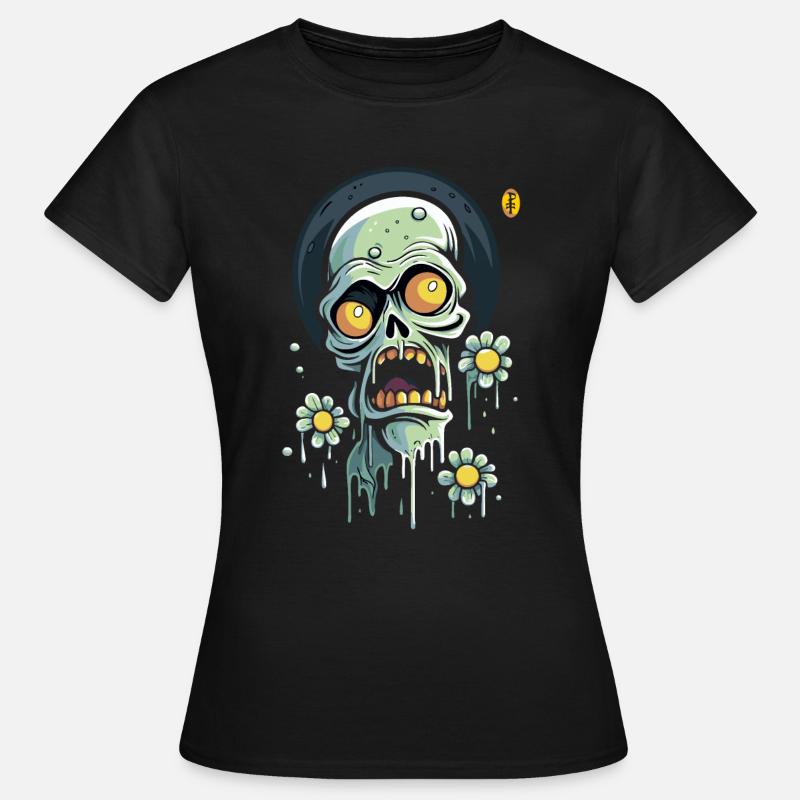 Potere floreale e teschio spaventato - Maglietta da donna - nero