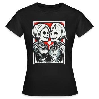 Zwei mittelalterliche Liebende - Frauen T-Shirt - Schwarz - Vorne - AI Model Female 172 dark (172cm)