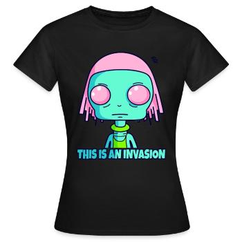 This Is An Invasion: Strange Cartoon Alien - Women's T-Shirt - black - Front - AI Model Female 172 dark (172cm)