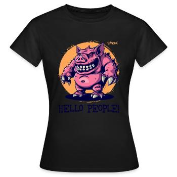 Salut les gars, cochon monstre drôle et brutal - T-shirt Femme - noir - Devant - AI Model Female 172 dark (172cm)