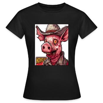 Hinterwäldler, Redneck, Zombie-Cowboy-Schwein - Frauen T-Shirt - Schwarz - Vorne - AI Model Female 172 dark (172cm)