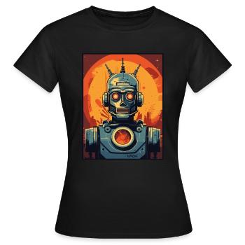 Art Deco Cartoon Retro Roboter Invasion - Frauen T-Shirt - Schwarz - Vorne - AI Model Female 172 dark (172cm)