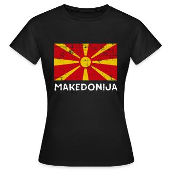 Mazedonische Mazedonien Distressed Flagge - Frauen T-Shirt - Schwarz - Vorne - AI Model Female 172 dark (172cm)