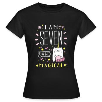 Anniversaire de Caticorn fille mignonne de 7 ans - T-shirt Femme - noir - Devant - AI Model Female 172 dark (172cm)