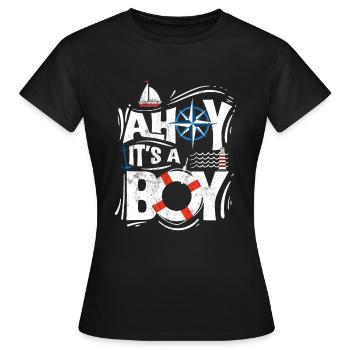 Ahoi, es ist ein Junge - Gender Reveal oder Baby - Frauen T-Shirt - Schwarz - Vorne - AI Model Female 172 dark (172cm)