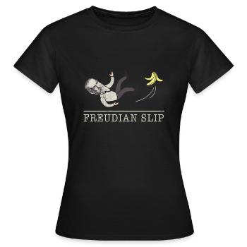 Freudian Slip Lustige Grafik - Frauen T-Shirt - Schwarz - Vorne - AI Model Female 172 dark (172cm)