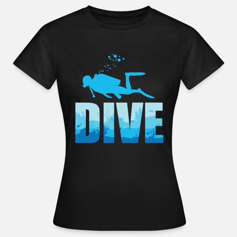 Scuba Diving Diverse Shadow Deep Swim Text - Dame-T-shirt - sort