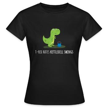 Rex hasst Kettlebell Swings Funny Gym Dinosaurier - Frauen T-Shirt - Schwarz - Vorne - AI Model Female 172 dark (172cm)