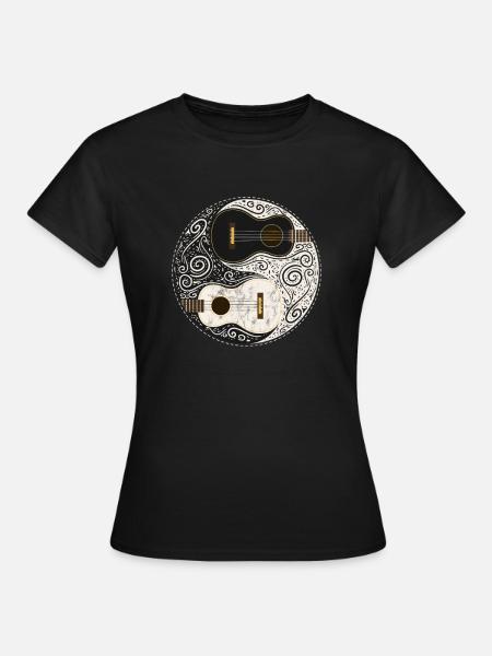 Uutuus Yin Yang Ukulele -kitarabasso - Dame-T-shirt - sort