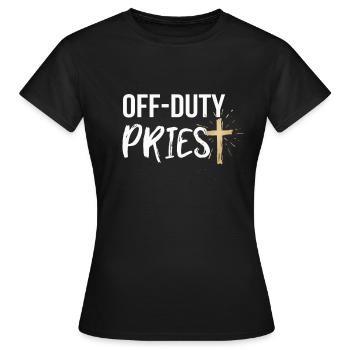 OffDuty Priest Lustiger Priester Pastor - Frauen T-Shirt - Schwarz - Vorne - AI Model Female 172 dark (172cm)