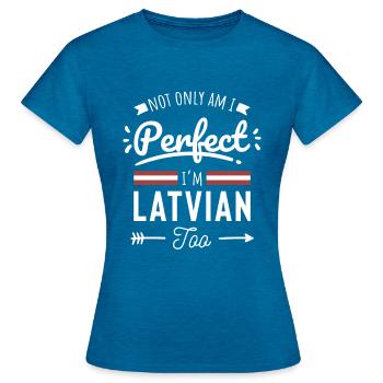 Lettland Im Perfect Im Lettische Flagge - Frauen T-Shirt - Antikblaues Saphir meliert - Vorne - AI Model Female 172 dark (172cm)