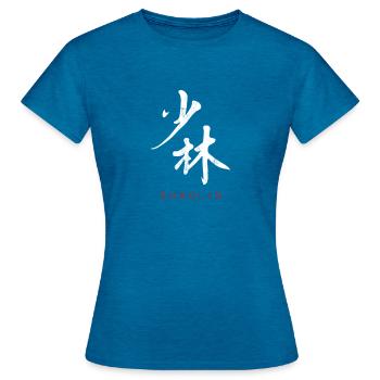 Shaolin in chinesischen Schriftzeichen Kalligraphie - Frauen T-Shirt - Antikblaues Saphir meliert - Vorne - AI Model Female 172 dark (172cm)