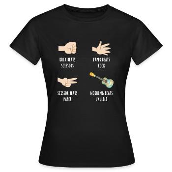Ukulele Rock Beats Scissors, Nothing Beats - Women's T-Shirt - black - Front - AI Model Female 172 dark (172cm)