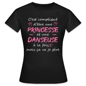 C'est compliqué d'être une princesse danseuse - T-shirt Femme - noir - Devant - AI Model Female 172 dark (172cm)