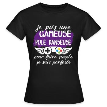 cadeau marrant gameuse pole danseuse geek - T-shirt Femme - noir - Devant - AI Model Female 172 dark (172cm)
