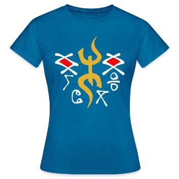Amazigh Berbère Imazighen Tifinagh - T-shirt Femme - bleu saphir antique chiné - Devant - AI Model Female 172 dark (172cm)