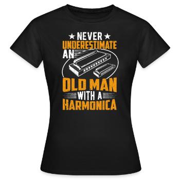 Vieil Homme Avec Un Harmonica - T-shirt Femme - noir - Devant - AI Model Female 172 dark (172cm)