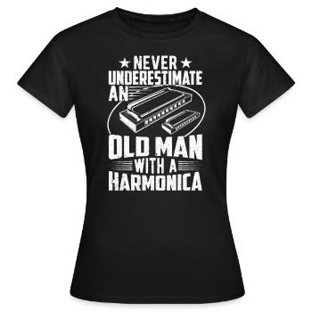 Vieil Homme Avec Un Harmonica - T-shirt Femme - noir - Devant - AI Model Female 172 dark (172cm)