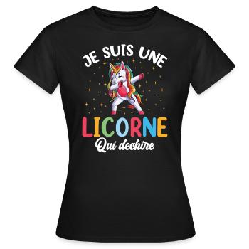 Je Suis Une Licorne Qui Déchire - T-shirt Femme - noir - Devant - AI Model Female 172 dark (172cm)