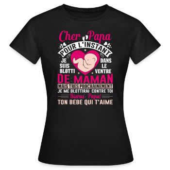 Naissance Enceinte Humour Idée Cadeau Papa Amour - T-shirt Femme - noir - Devant - AI Model Female 172 dark (172cm)