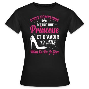 Princesse 12 Ans Anniversaire Idée Cadeau Licorne - T-shirt Femme - noir - Devant - AI Model Female 172 dark (172cm)