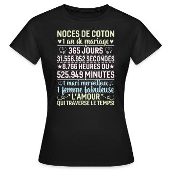 Noces De Coton 1 An De Mariage - T-shirt Femme - noir - Devant - AI Model Female 172 dark (172cm)