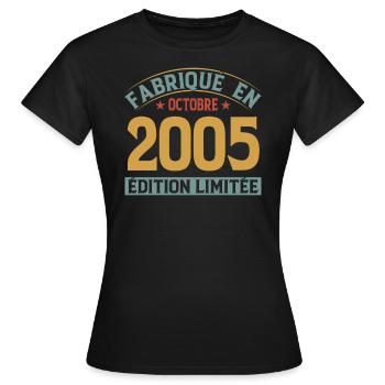 Fabriqué En Octobre 2005 Édition Limitée - T-shirt Femme - noir - Devant - AI Model Female 172 dark (172cm)
