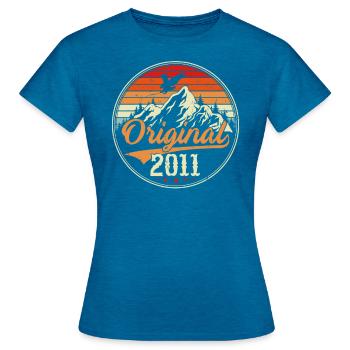 Original 2011 - Frauen T-Shirt - Antikblaues Saphir meliert - Vorne - AI Model Female 172 dark (172cm)