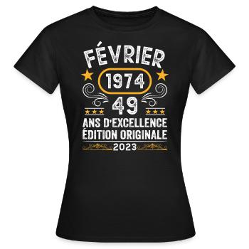 Anniversaire Vintage Idée Cadeau Février 1974 49 - T-shirt Femme - noir - Devant - AI Model Female 172 dark (172cm)