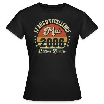 Mai 2006 17 Ans Anniversaire Vintage Idée Cadeau - T-shirt Femme - noir - Devant - AI Model Female 172 dark (172cm)