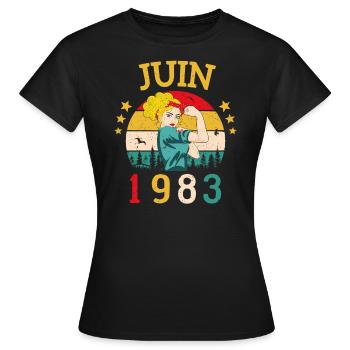Juin 1983 Anniversaire Vintage Happy Birthday - T-shirt Femme - noir - Devant - AI Model Female 172 dark (172cm)