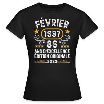 Anniversaire Vintage Idée Cadeau Février 1937 86 - T-shirt Femme - noir - Devant - AI Model Female 172 dark (172cm)