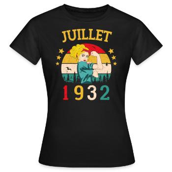 Juillet 1932 Anniversaire Vintage Happy Birthday - T-shirt Femme - noir - Devant - AI Model Female 172 dark (172cm)
