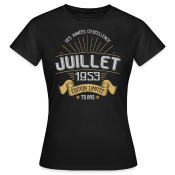 Juillet 1953 70 Ans Anniversaire Vintage Cadeau - T-shirt Femme - noir - Devant - AI Model Female 172 dark (172cm)