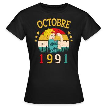 Octobre 1991 Anniversaire Vintage Idée Cadeau - T-shirt Femme - noir - Devant - AI Model Female 172 dark (172cm)
