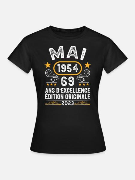 Anniversaire Vintage Idée Cadeau Mai 1954 69 - T-shirt Femme - noir