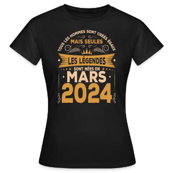 Mars 2024 | Mars 2024 anniversaire 2024 - T-shirt Femme - noir - Devant - AI Model Female 172 dark (172cm)