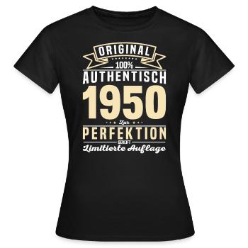 Authentisches 1950er Geburtstagsgeschenk - Frauen T-Shirt - Schwarz - Vorne - AI Model Female 172 dark (172cm)