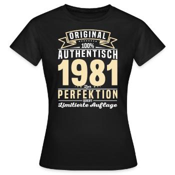 Authentisches Geschenk 1981 - Frauen T-Shirt - Schwarz - Vorne - AI Model Female 172 dark (172cm)