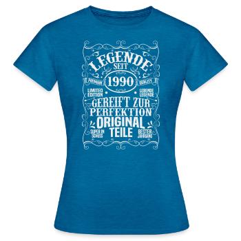 1990 Jahrgang Geschenk - Frauen T-Shirt - Antikblaues Saphir meliert - Vorne - AI Model Female 172 dark (172cm)