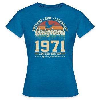 Legendärer Jahrgang '71 - Frauen T-Shirt - Antikblaues Saphir meliert - Vorne - AI Model Female 172 dark (172cm)