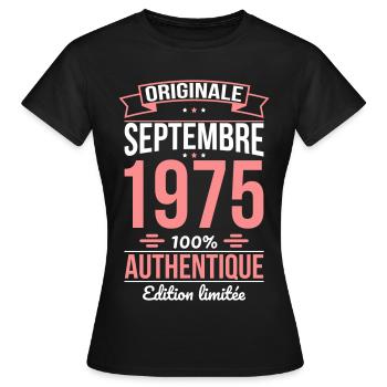 50. Jahrestag - Original - September 1975 - Frauen T-Shirt - Schwarz - Vorne - AI Model Female 172 dark (172cm)