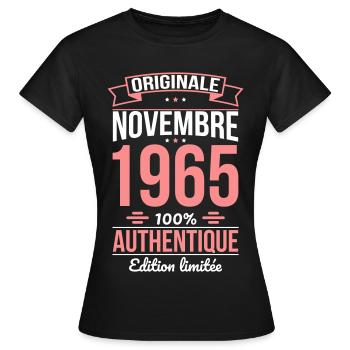 Anniversaire 60 ans - Originale - Novembre 1965 - T-shirt Femme - noir - Devant - AI Model Female 172 dark (172cm)
