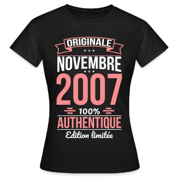 18th Birthday - Original - November 2007 - Women's T-Shirt - black - Front - AI Model Female 172 dark (172cm)