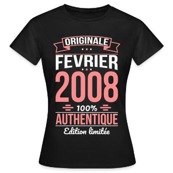 18. Geburtstag – Original – Februar 2008 - Frauen T-Shirt - Schwarz - Vorne - AI Model Female 172 dark (172cm)