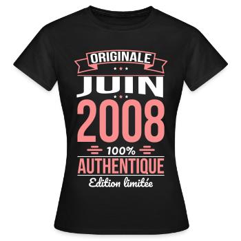 Anniversaire 18 ans - Originale - Juin 2008 - T-shirt Femme - noir - Devant - AI Model Female 172 dark (172cm)
