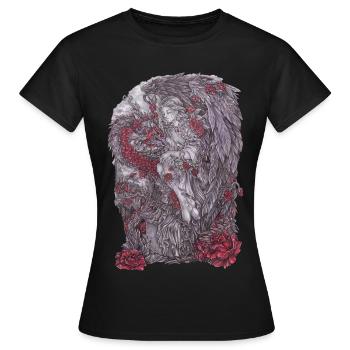 Rosendrache Engel Statue mit Rosen Fanatsy Goth - Frauen T-Shirt - Schwarz - Vorne - AI Model Female 172 dark (172cm)