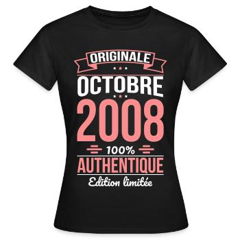 Anniversaire 18 ans - Originale - Octobre 2008 - T-shirt Femme - noir - Devant - AI Model Female 172 dark (172cm)